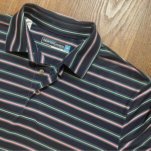 Roundtree & Yorke Performance Polo Golf Shirt Navy Striped Design Medium‎